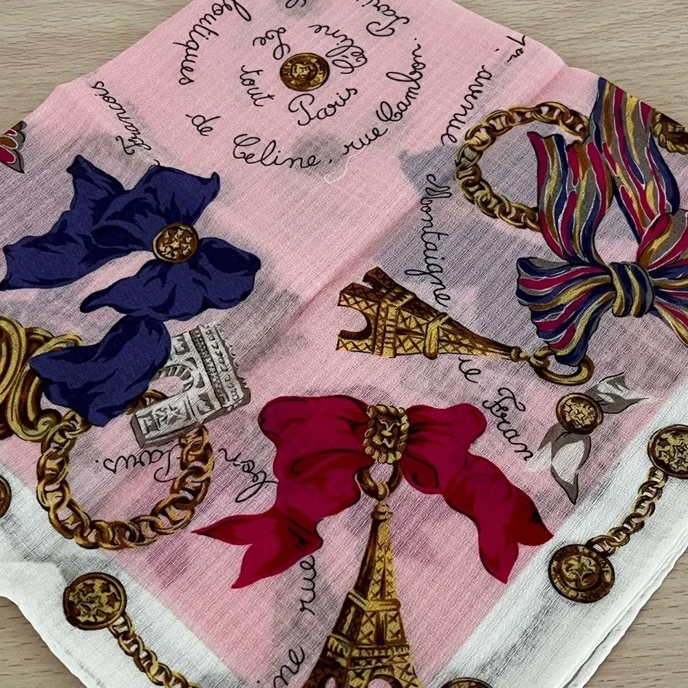 Vintage Celine Paris Arc-de-Triomphe Medallion Era Cotton Voile Scarf BNWT 1970s - Picture 7 of 13